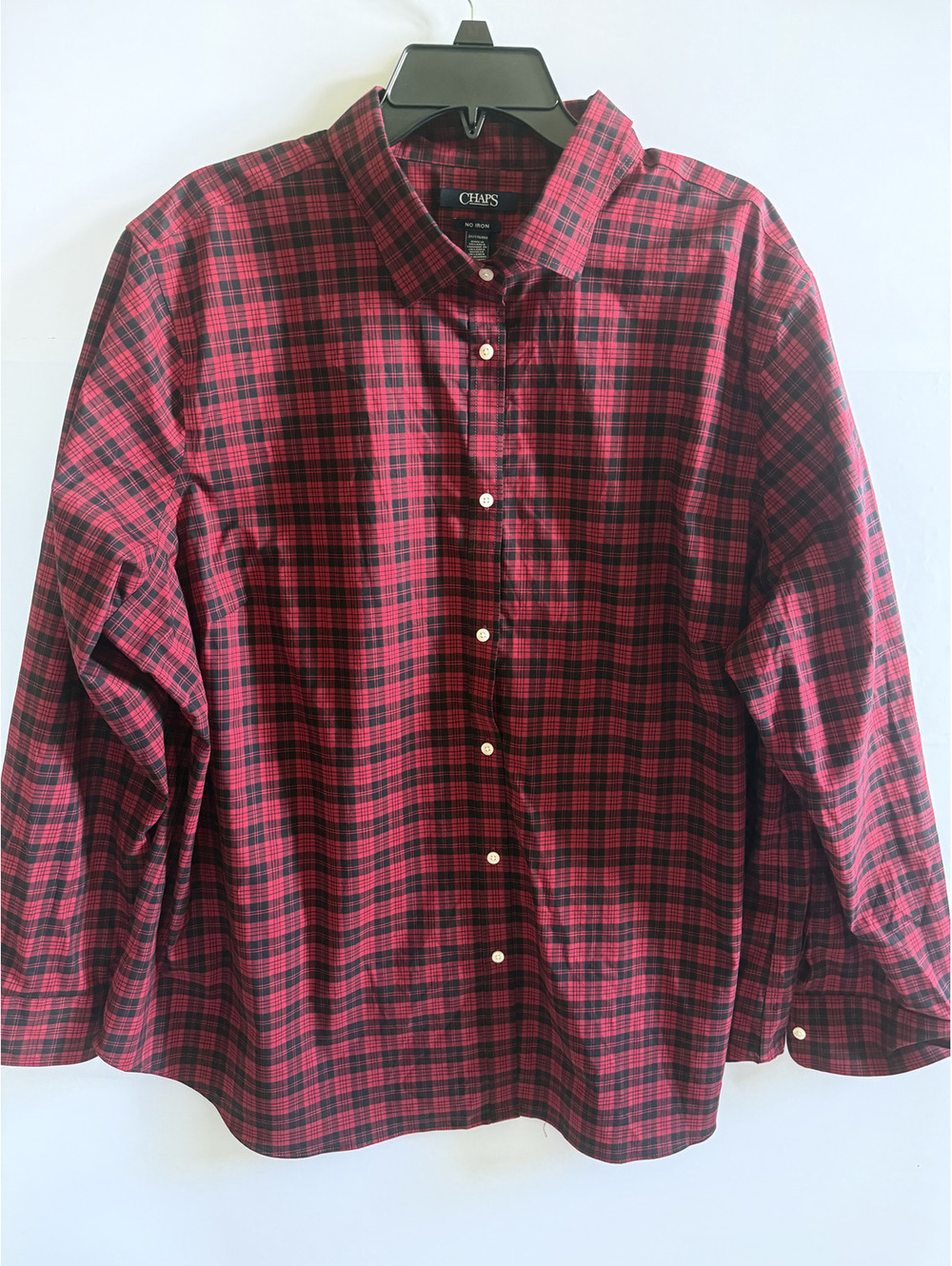 Chaps Ralph Lauren Men's Red and Black Plaid Button-Up Shirt